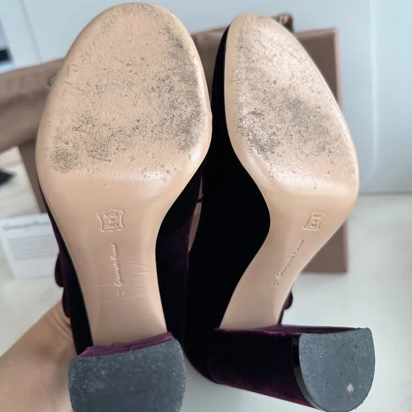 Gianvito Rossi Burgundy Velvet Mary Jane Pumps Heels - Picture 7 of 9